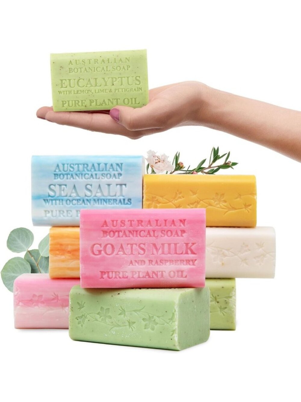 Natural Botanical Soap Variety Pack - Goat Milk, Eucalyptus, Manuka Honey & More